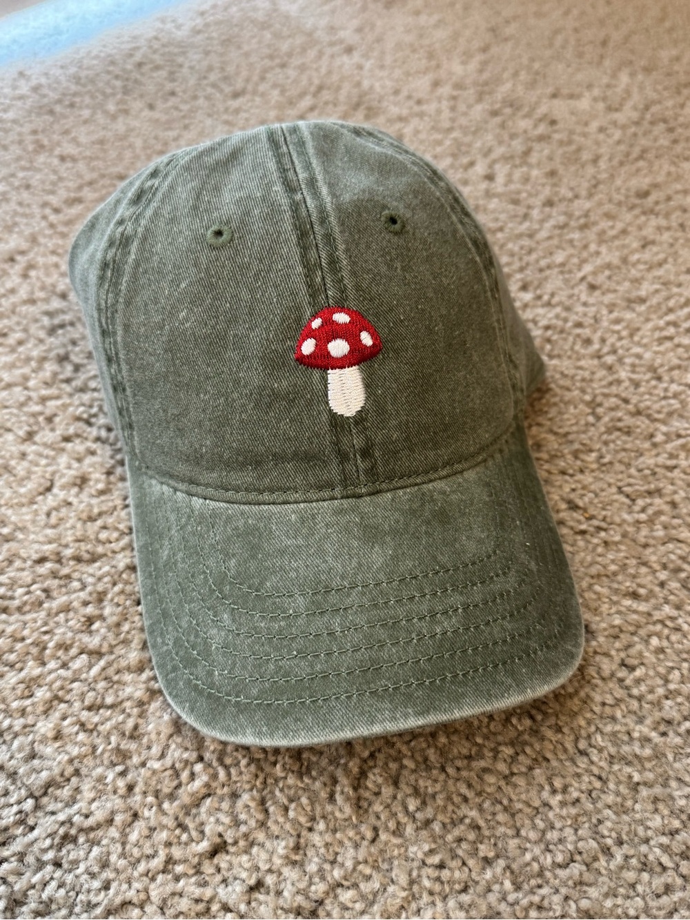 Olive Green Mushroom Embroidered Baseball Cap